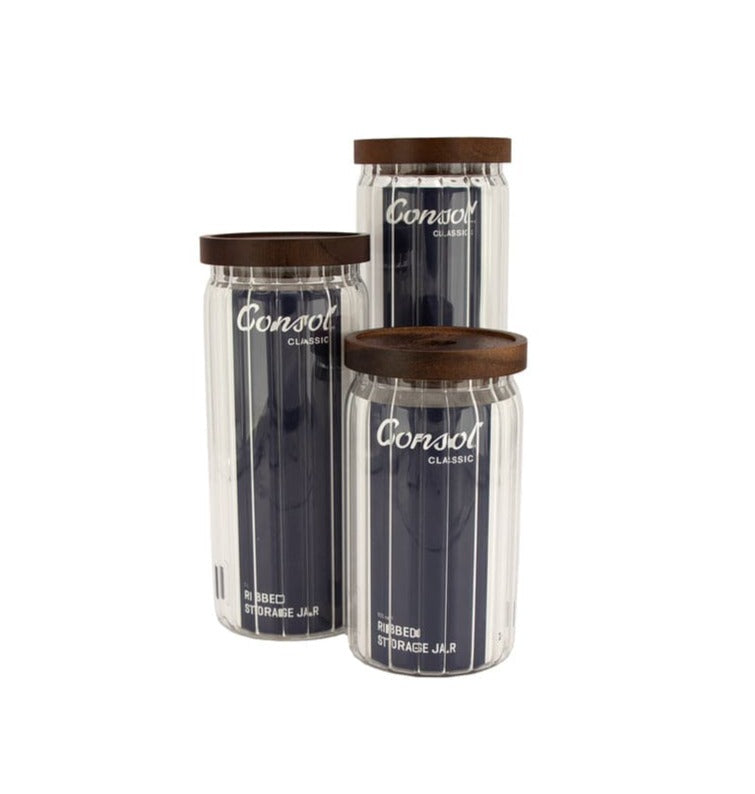 Consol CANISTER Consol Round Ribbed Canister With Acacia Lid, 800ml 11335 (7285921808473)