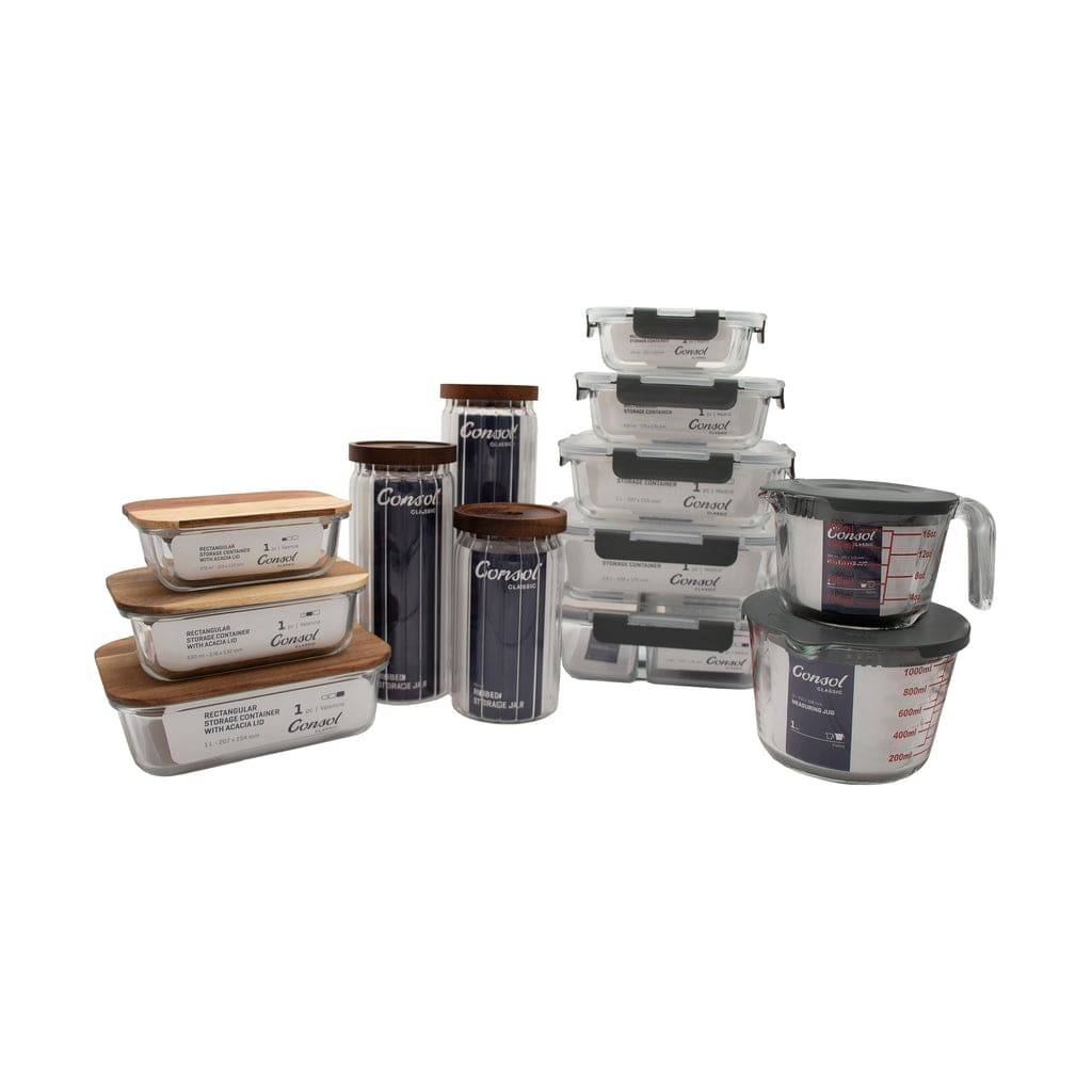 Consol CANISTER Consol Round Ribbed Canister With Acacia Lid, 800ml 11335 (7285921808473)