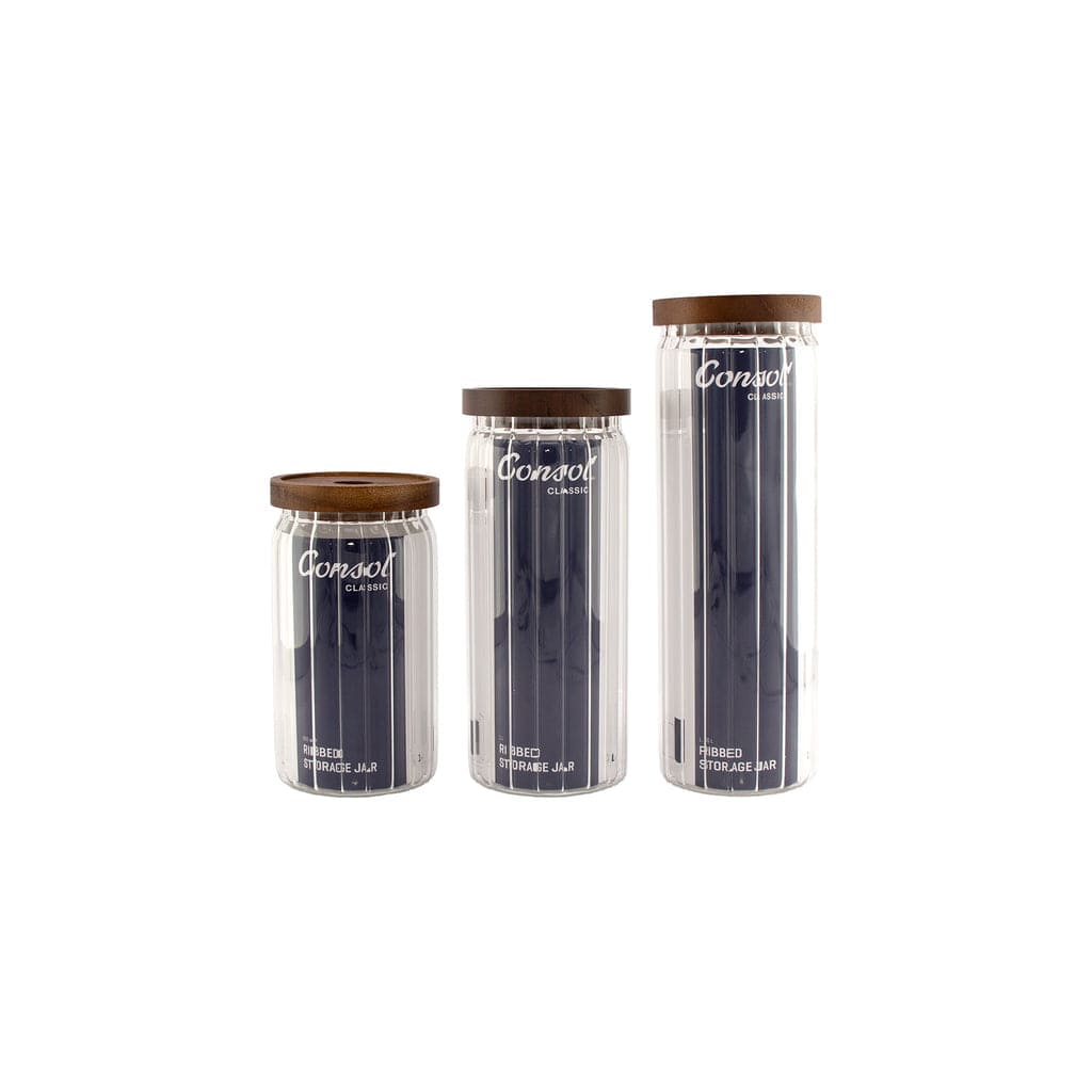 Consol CANISTER Consol Round Ribbed Canister With Acacia Lid, 800ml 11335 (7285921808473)