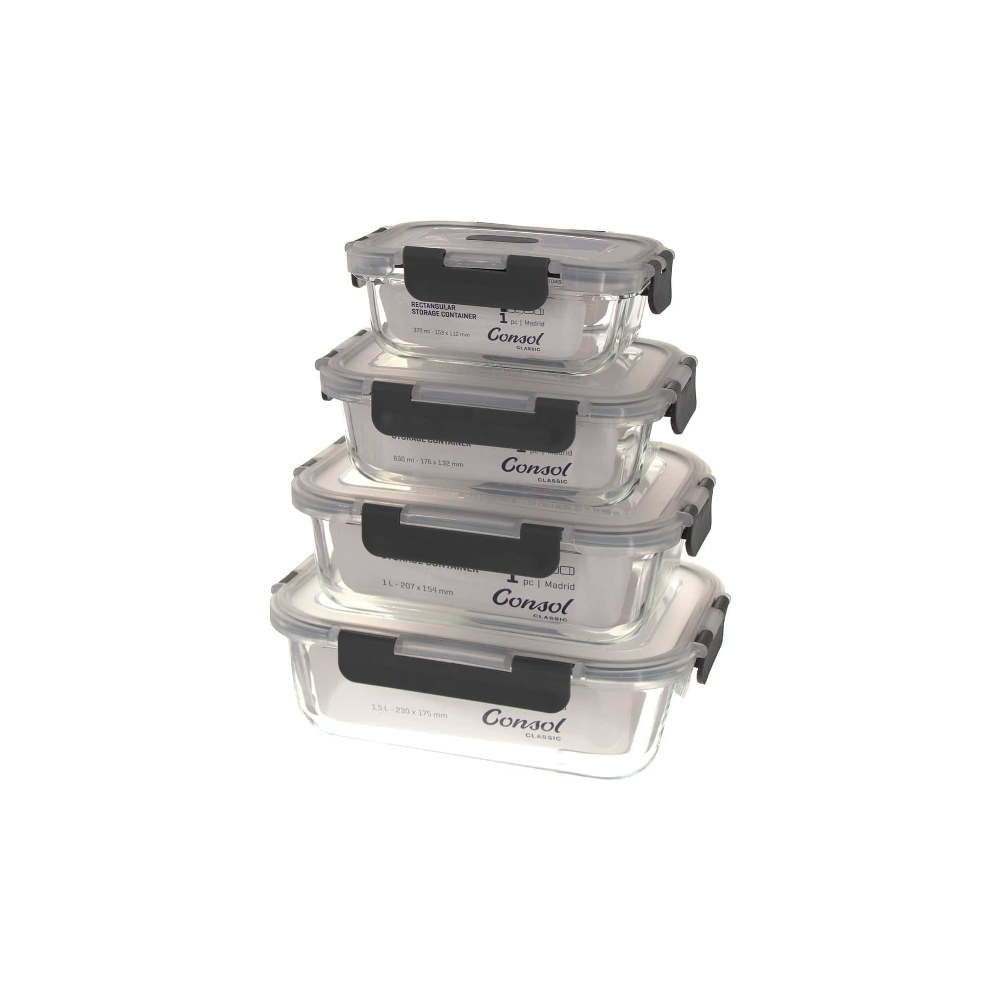Consol GLASS Consol Madrid Rectangular Storage Container with Clip-On Lid 630ml 17169 (7285949628505)
