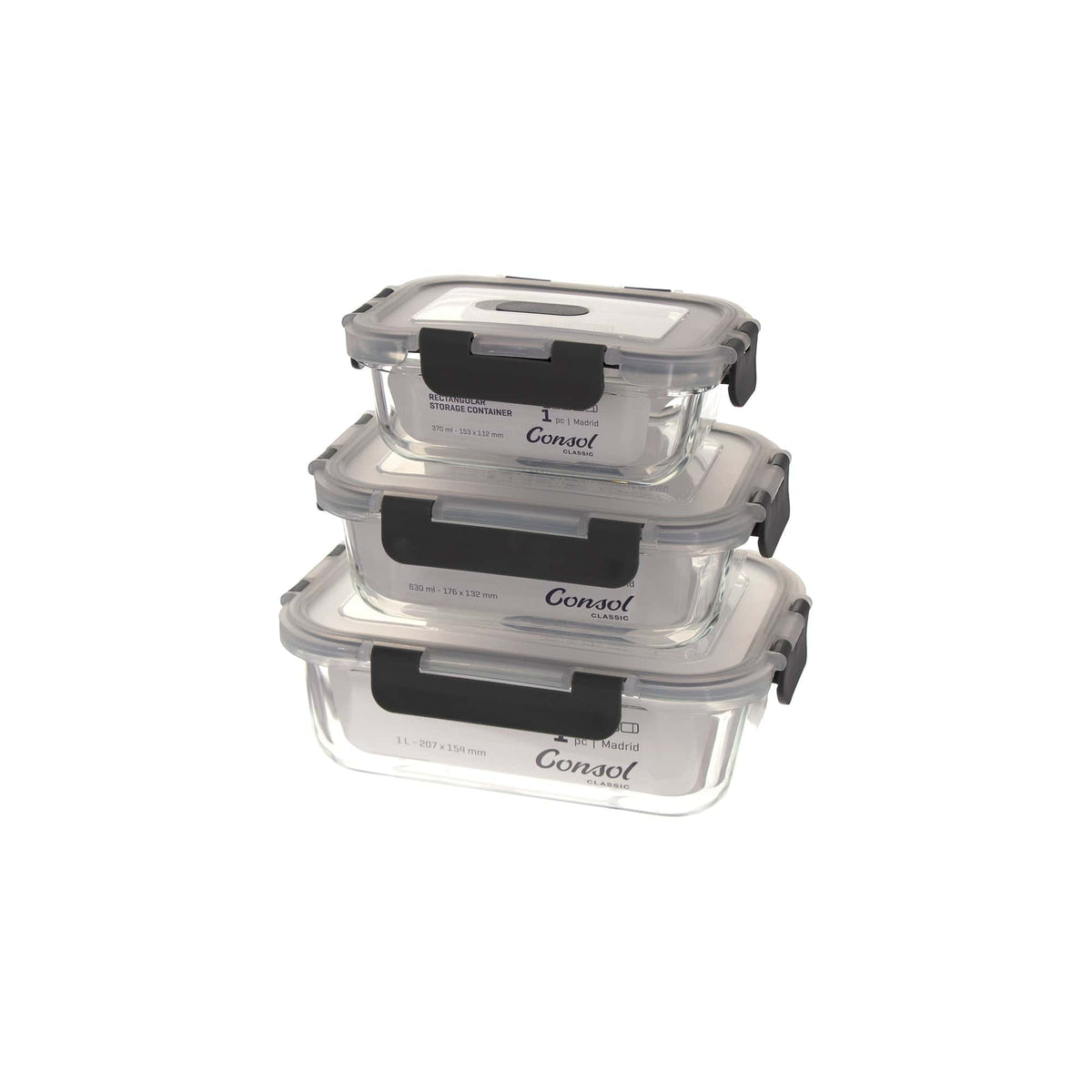 Consol GLASS Consol Madrid Storage Containers With Clip On Vented Lids 3 Piece (7564208570457)
