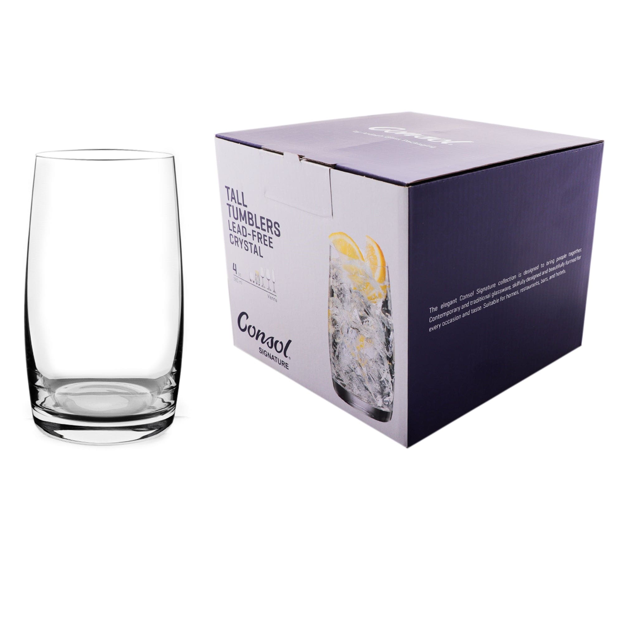 Consol GLASS Consol Signature Tall Tumbler Glass 380ml Set Of 4 (7563842650201)