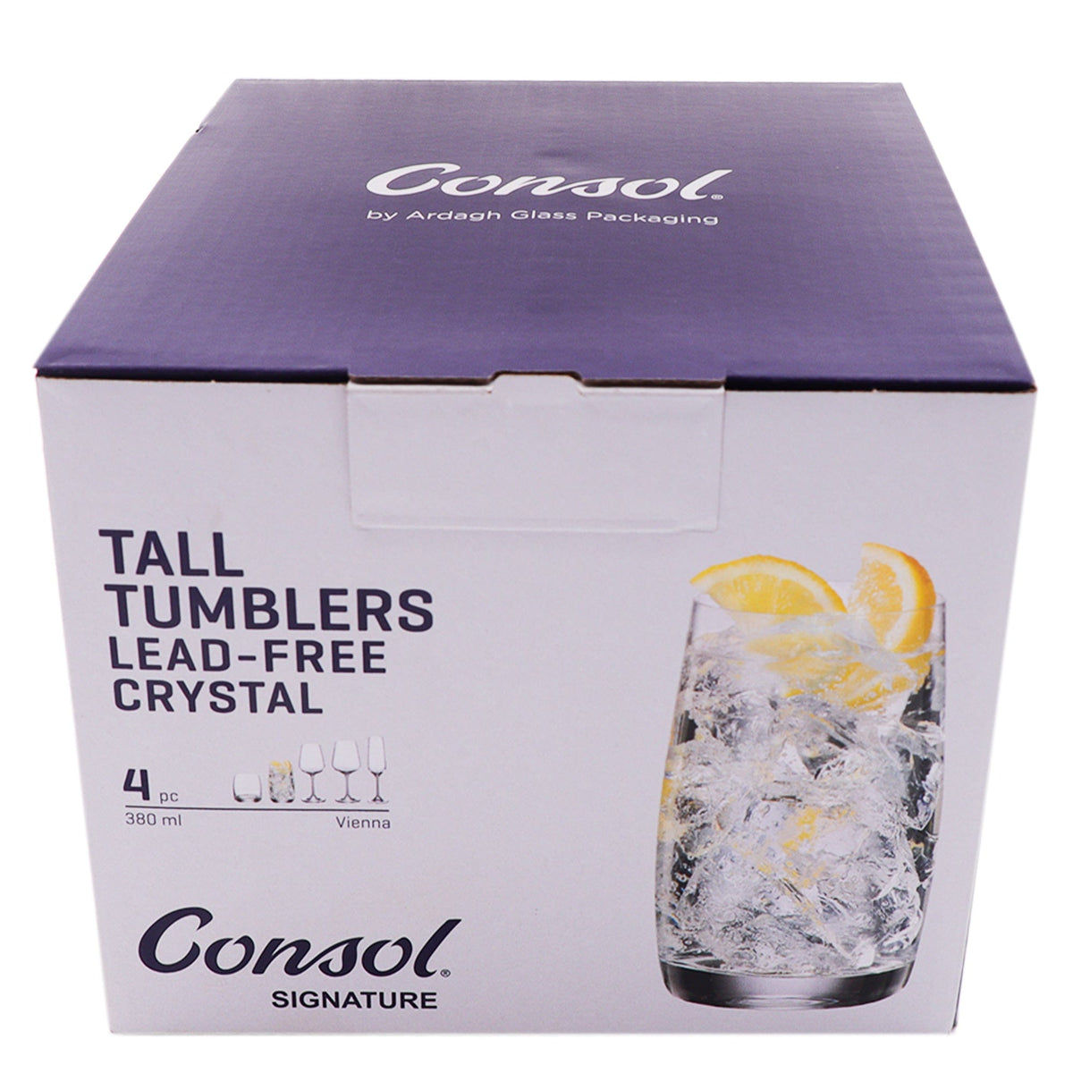Consol GLASS Consol Signature Tall Tumbler Glass 380ml Set Of 4 (7563842650201)