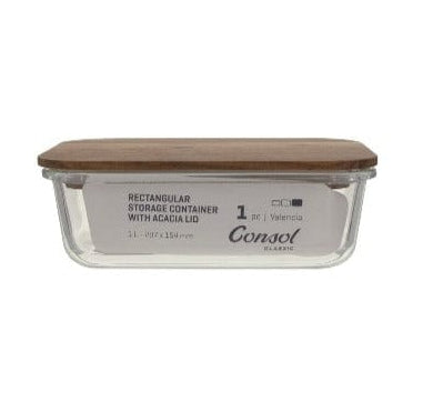 Consol GLASS Consol Valencia Rectangular Food Storage Container With Acacia Lids, 1.40L 17747 (7285964111961)