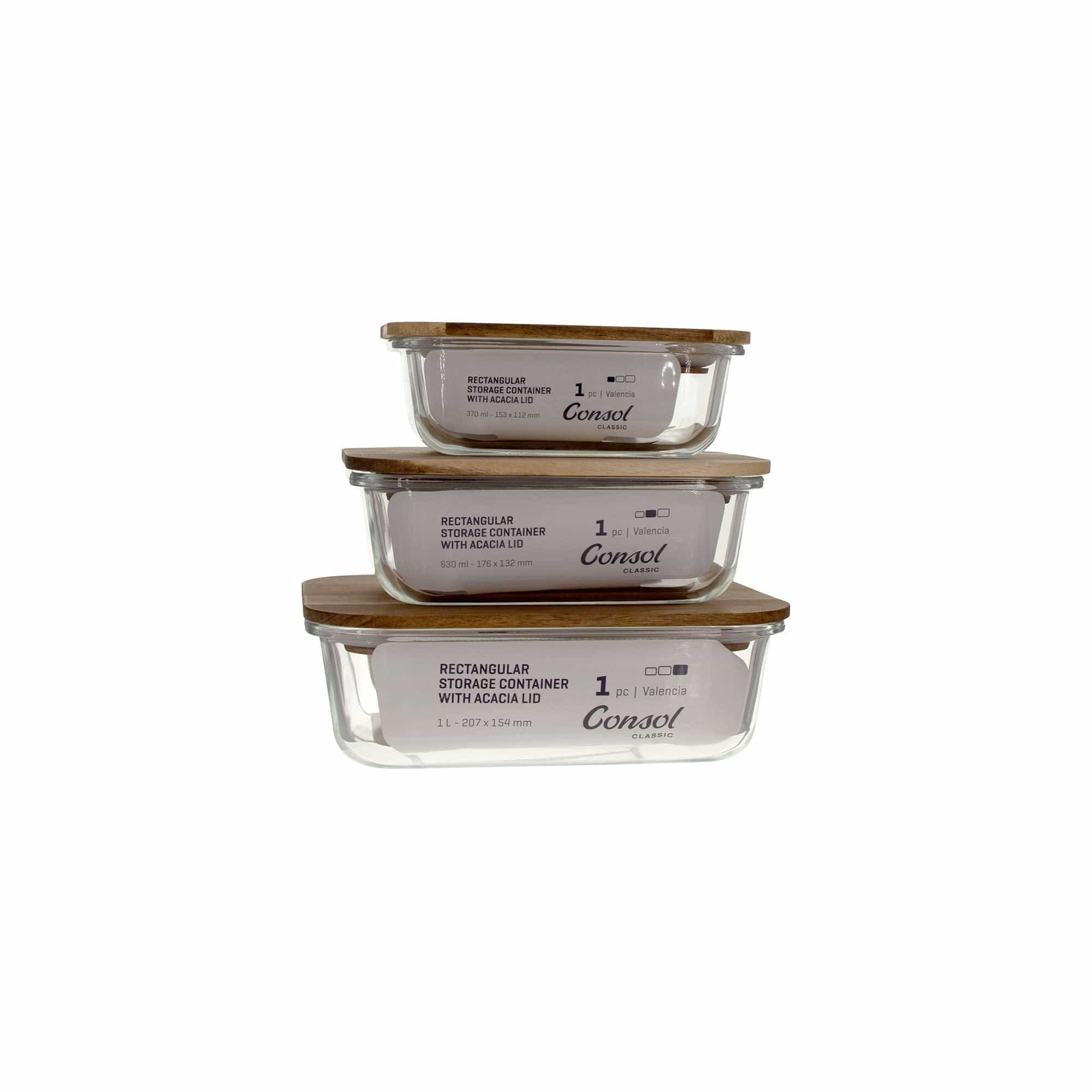 Consol GLASS Consol Valencia Rectangular Food Storage Container With Acacia Lids, 370ml 17745 (7285960605785)