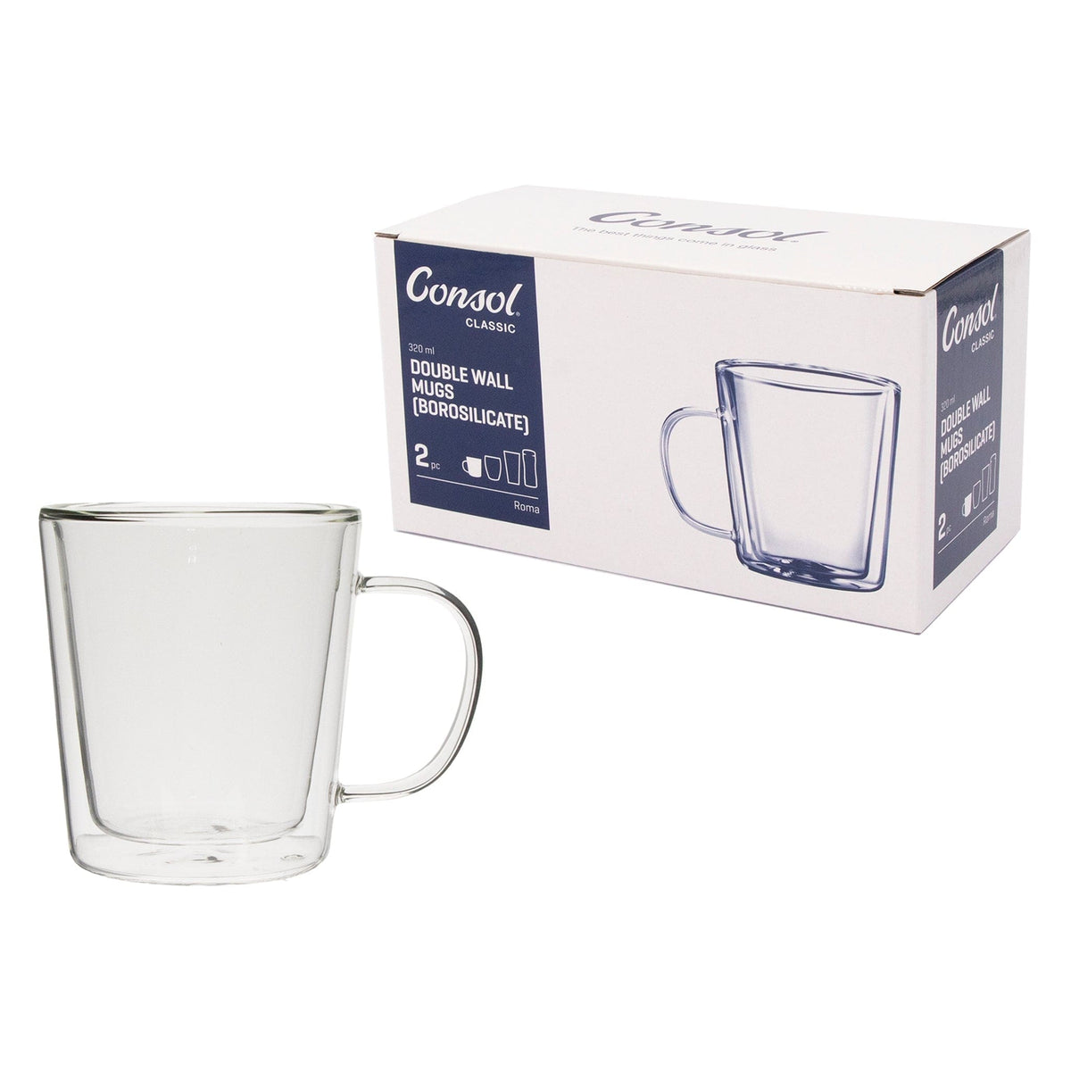 Consol MUG Consol Roma Double Wall Borosilicate Glass Mug 320ml Set Of 2