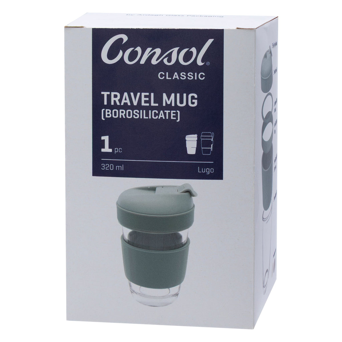 Consol Travel Mug Consol Lugo Glass Travel Mug With Green Plastic Lid, 320ml 17219