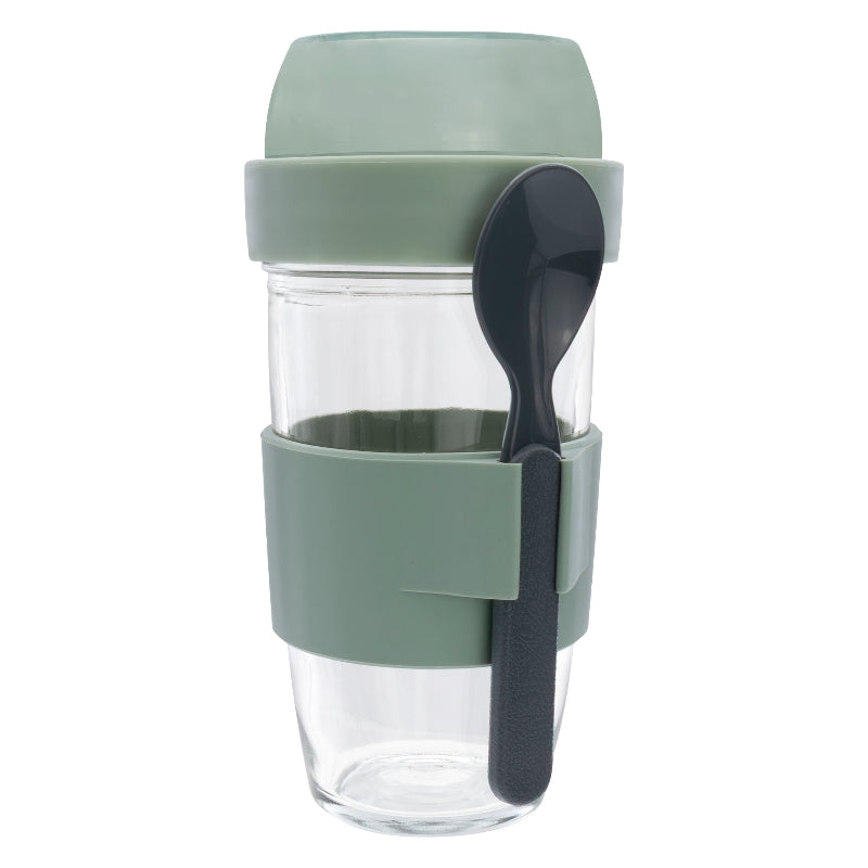 Consol Travel Mug Consol Lugo Layer Lux Cup With Green Plastic Lid And Grey Spoon, 480ml 17222