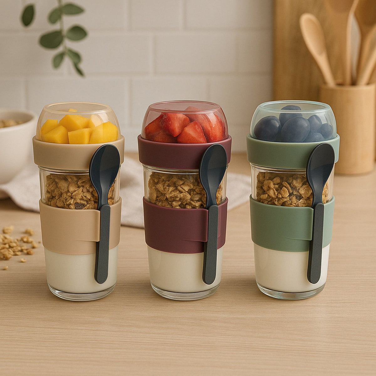 Consol Travel Mug Consol Lugo Layer Lux Cup With Green Plastic Lid And Grey Spoon, 480ml 17222