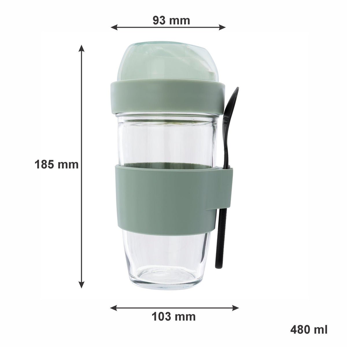 Consol Travel Mug Consol Lugo Layer Lux Cup With Green Plastic Lid And Grey Spoon, 480ml 17222