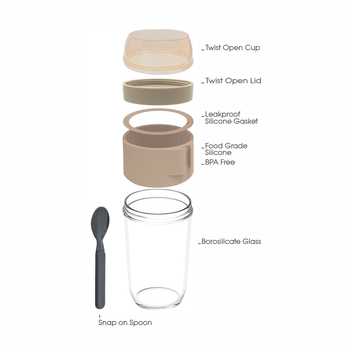 Consol Travel Mug Consol Lugo Layer Lux Cup With Purple Plastic Lid And Grey Spoon 480ml 17223