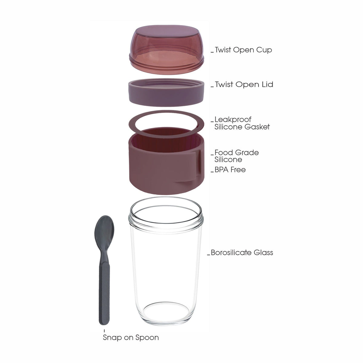 Consol Travel Mug Consol Lugo Layer Lux Cup With Purple Plastic Lid And Grey Spoon 480ml 17223