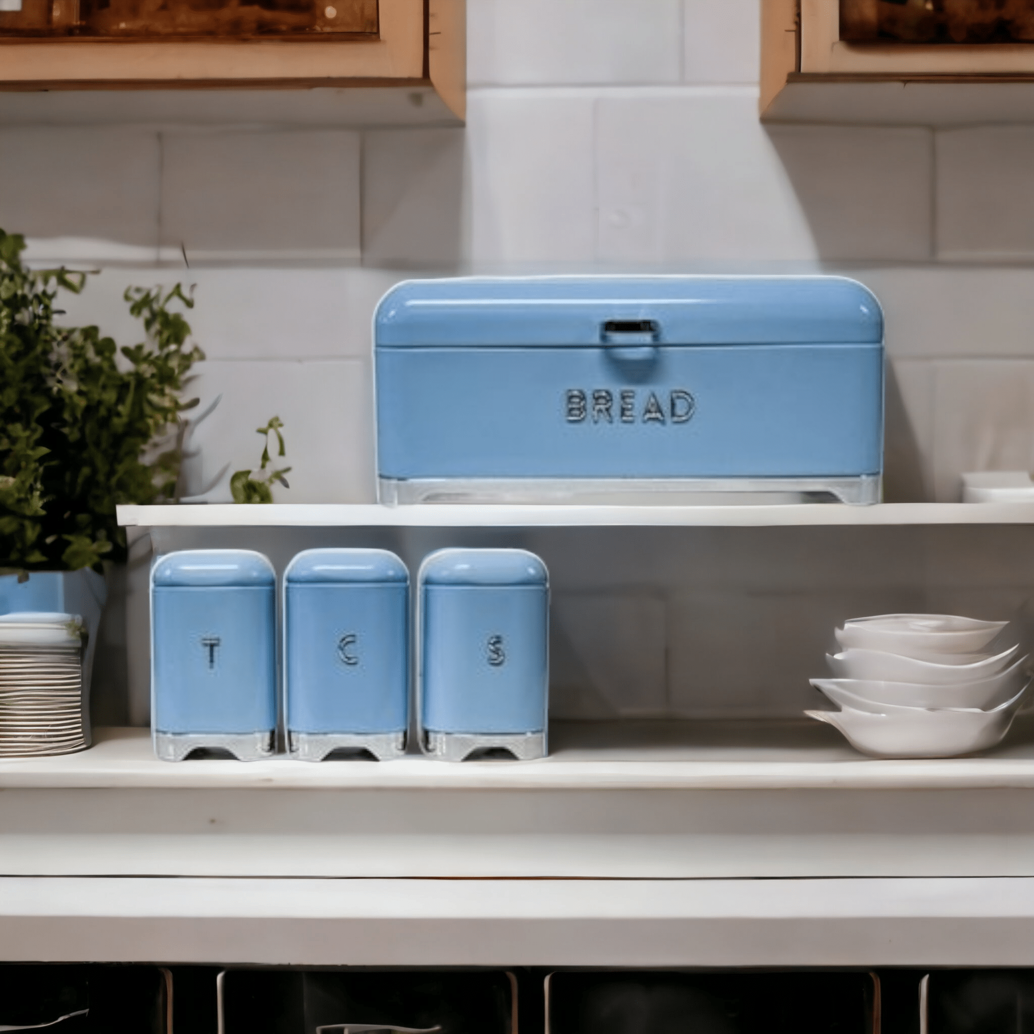 Continental Homeware Bread Bin Continental Homeware Deluxe Edition Bread Bin With 3 Piece Canister Set Blue CH887