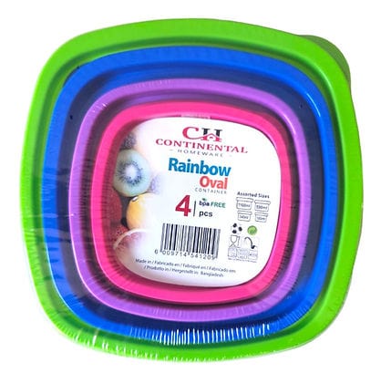 Continental Homeware LUNCH BOX Continental Homeware 4-Piece Set Rainbow Oval Container CH1049