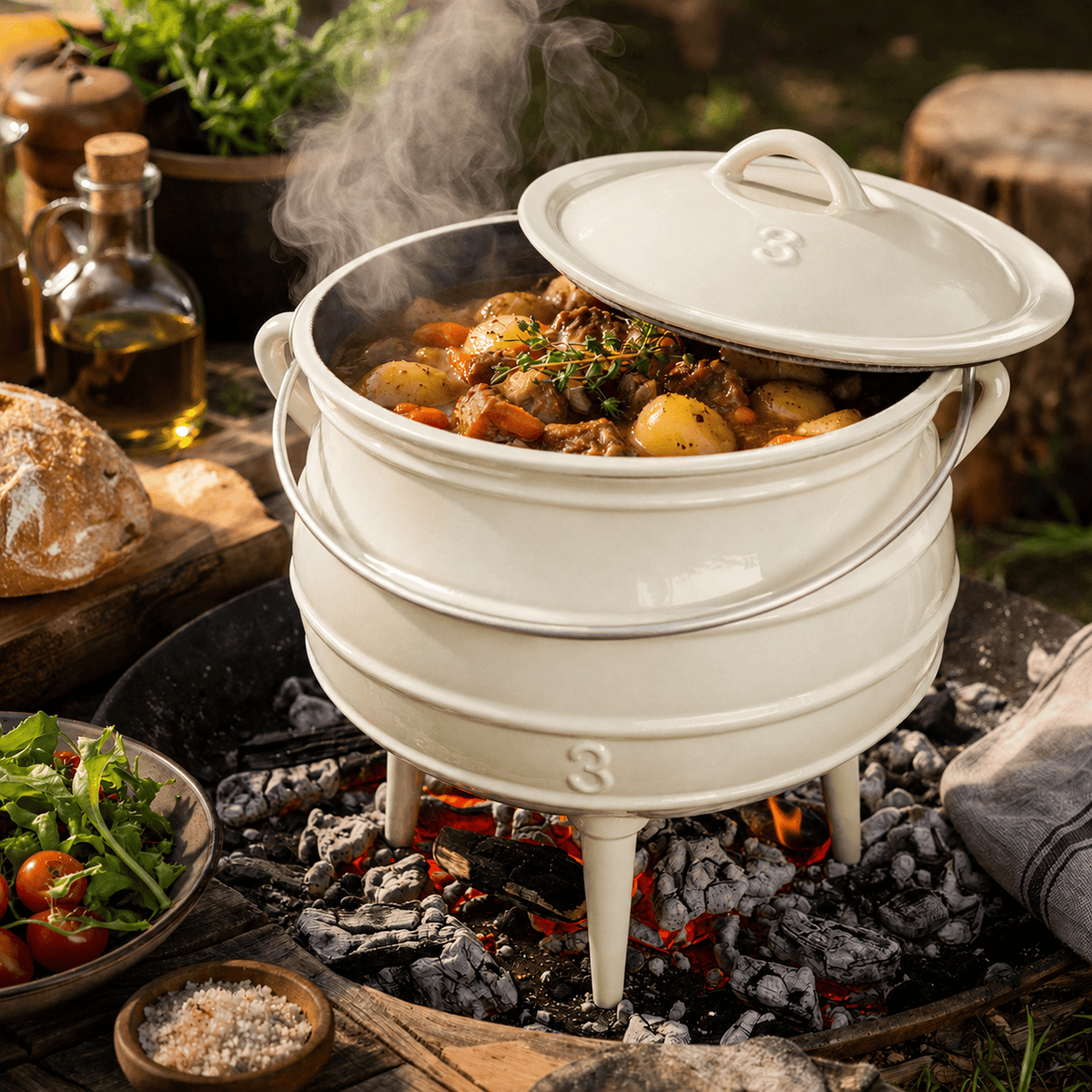 Continental Homeware Pot CH Cast Iron 3 Leg Potjie Pot Cream CH1528