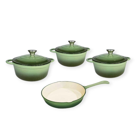 Continental Homeware POTS Cast Iron Pot Set 7 Piece Bamboo Green CH1042