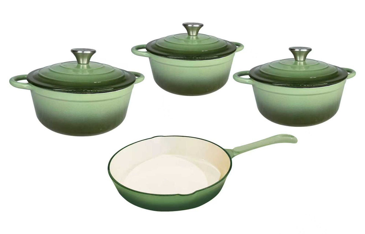 Continental Homeware POTS Cast Iron Pot Set 7 Piece Bamboo Green CH1042