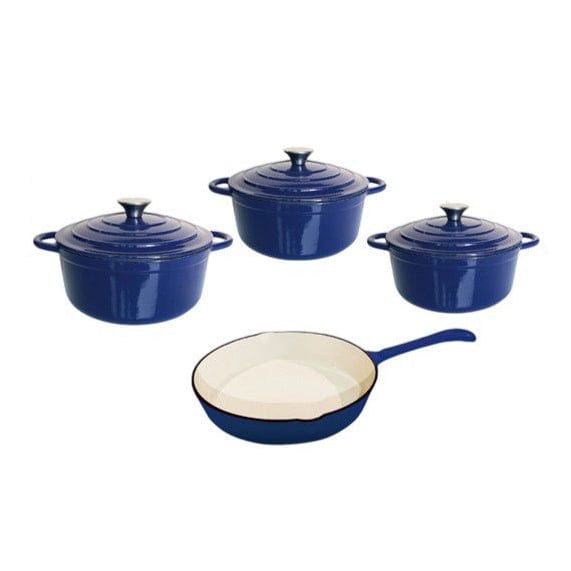 Continental Homeware POTS Cast Iron Pot Set 7 Piece Enamel Blue CH1156