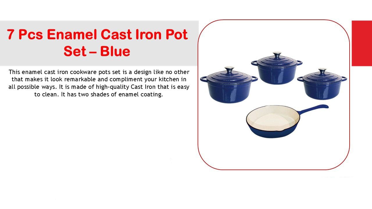 Continental Homeware POTS Cast Iron Pot Set 7 Piece Enamel Blue CH1156