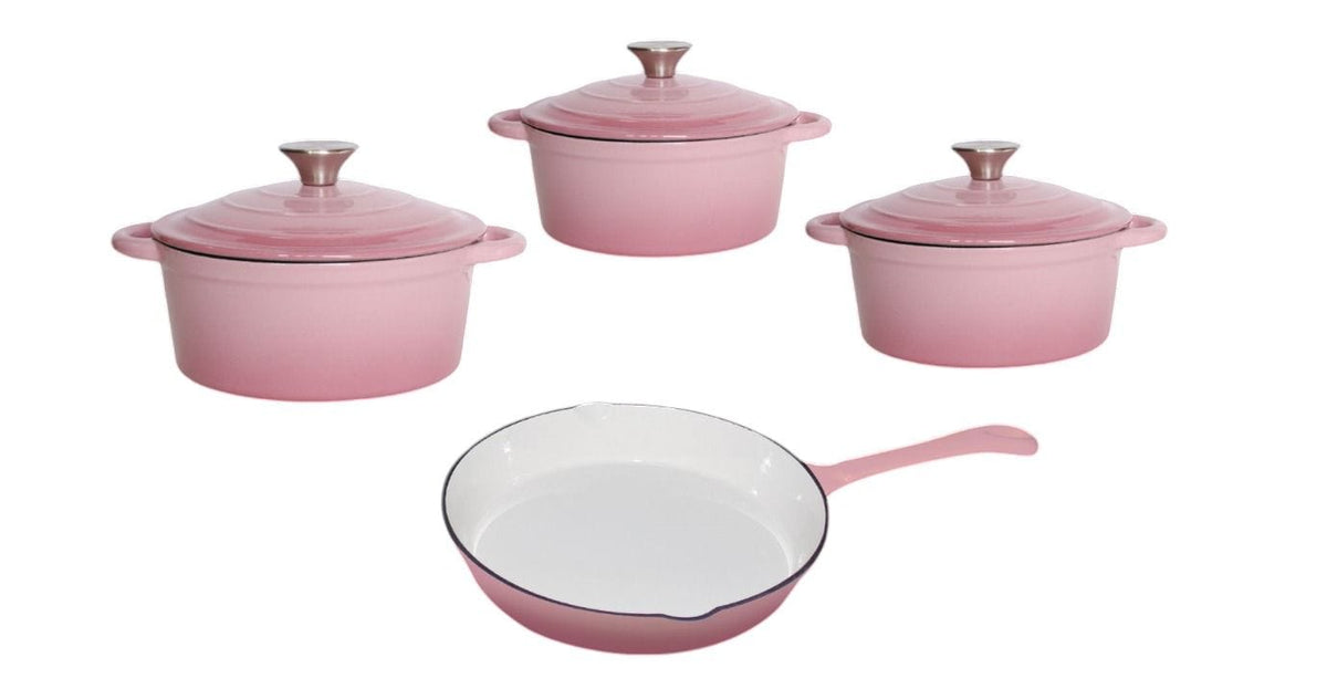 Continental Homeware POTS Cast Iron Pot Set 7 Piece Enamel Pink CH1155