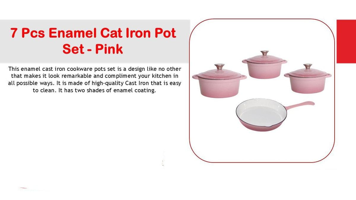 Continental Homeware POTS Cast Iron Pot Set 7 Piece Enamel Pink CH1155