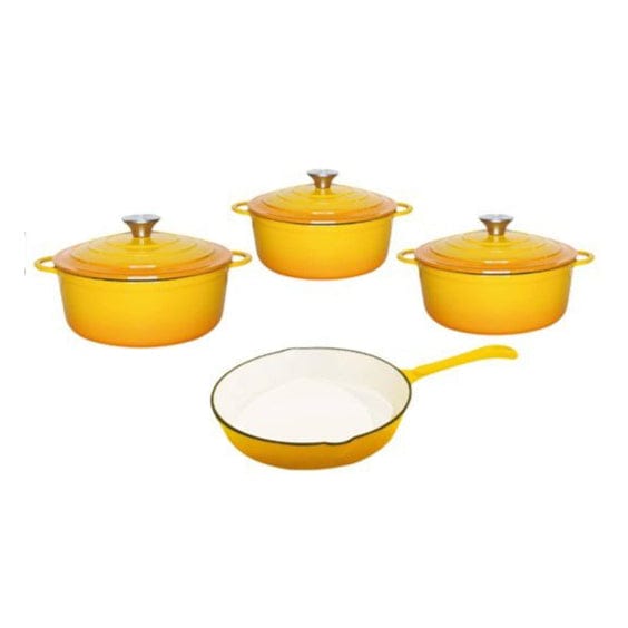 Continental Homeware Pots Set Cast Iron Pot Set 7 Piece Enamel Yellow CH1154