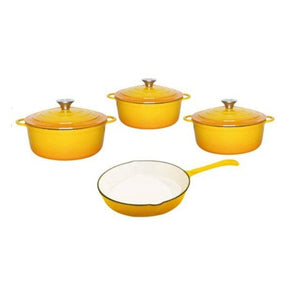 Continental Homeware Pots Set Cast Iron Pot Set 7 Piece Enamel Yellow CH1154