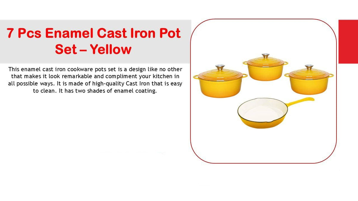 Continental Homeware Pots Set Cast Iron Pot Set 7 Piece Enamel Yellow CH1154
