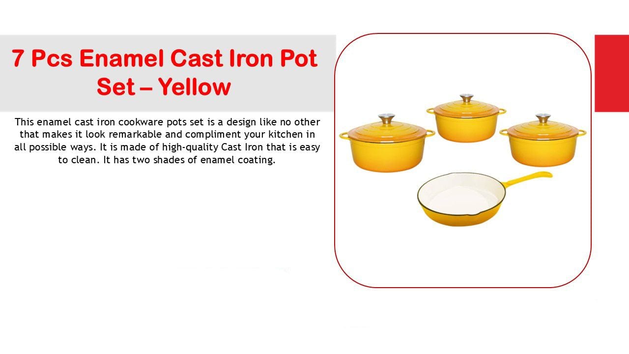 Continental Homeware Pots Set Cast Iron Pot Set 7 Piece Enamel Yellow CH1154