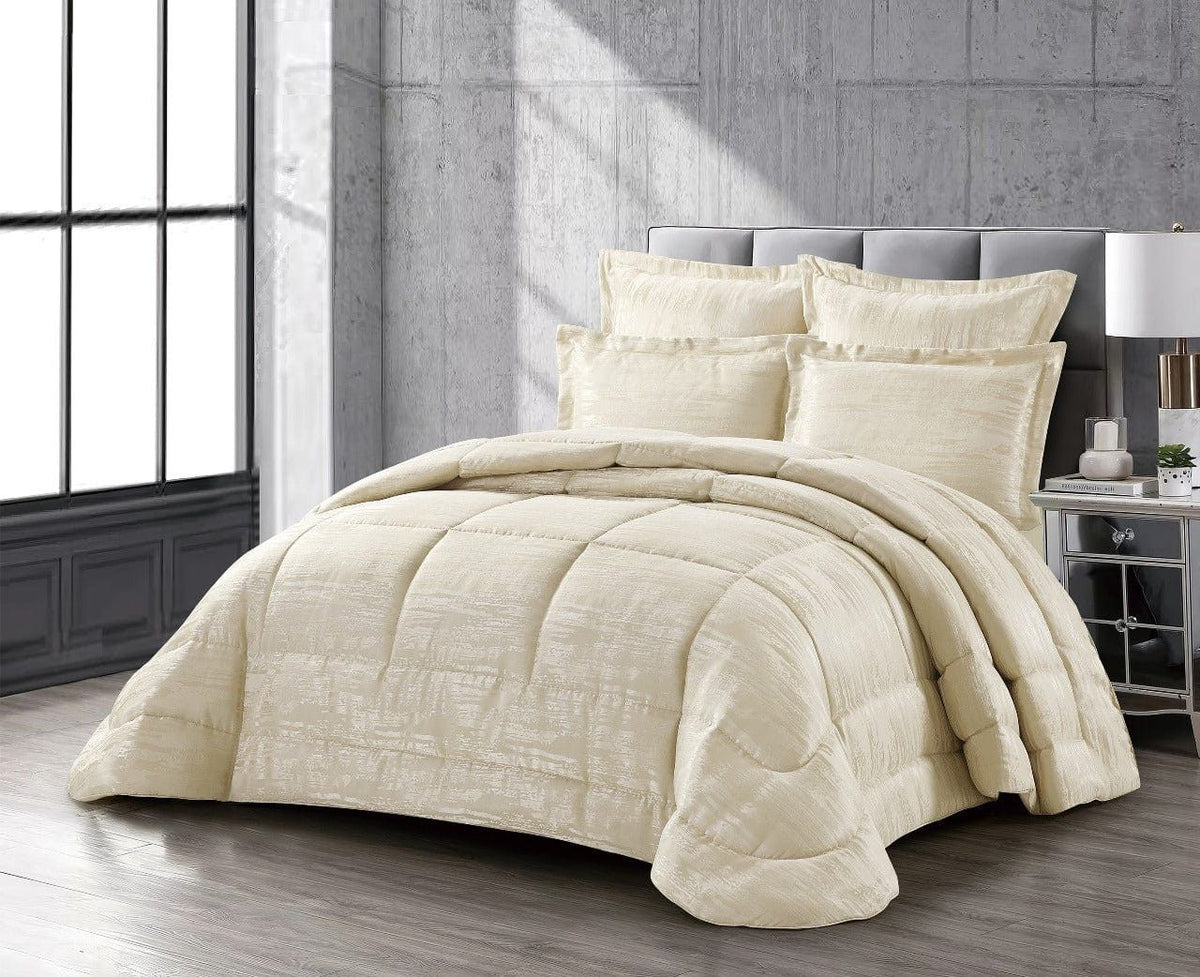 Cotton Co Brussels Jacquard Comforter 5 Piece Queen Beige BRO9.