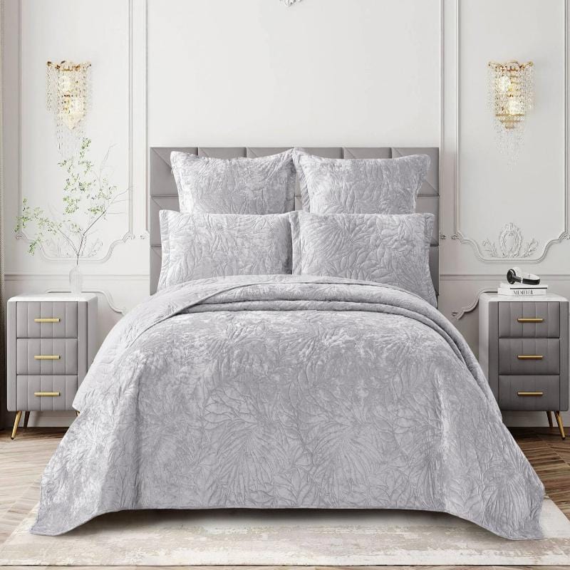 Cotton Co Bedroom & Bathroom Cotton Co Oslo Queen Velvet Frost Reversible Luxury Quilt 5 Piece Grey OSG03 (7877163679833)