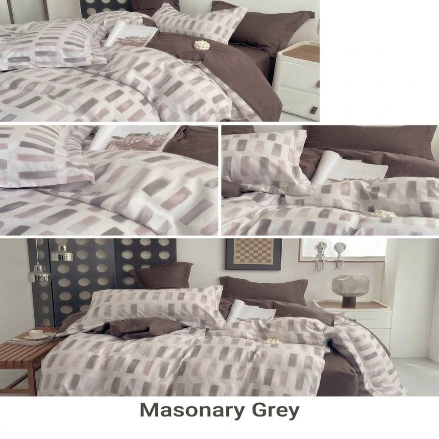 Cotton Co Duvet Cover 3/4 Duvet Cover Set Cotton Co Printed Micro Satin Masonary Grey Duvet Covers Set
