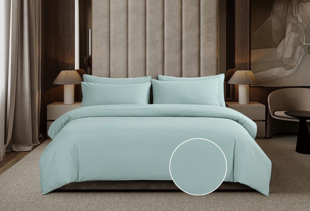 Cotton Co Duvet Cover Cotton Co Gigi Duck Egg Embossed Micro Satin Duvet Cover Set (7811172040793)