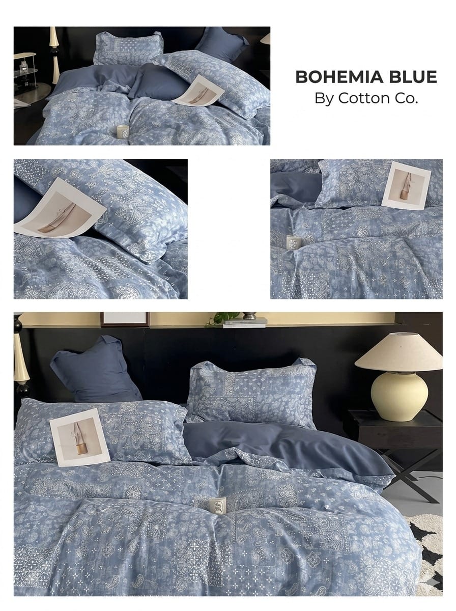 Cotton Co Duvet Cover Cotton Co Printed Micro Satin Bohemia Blue Duvet Covers Set