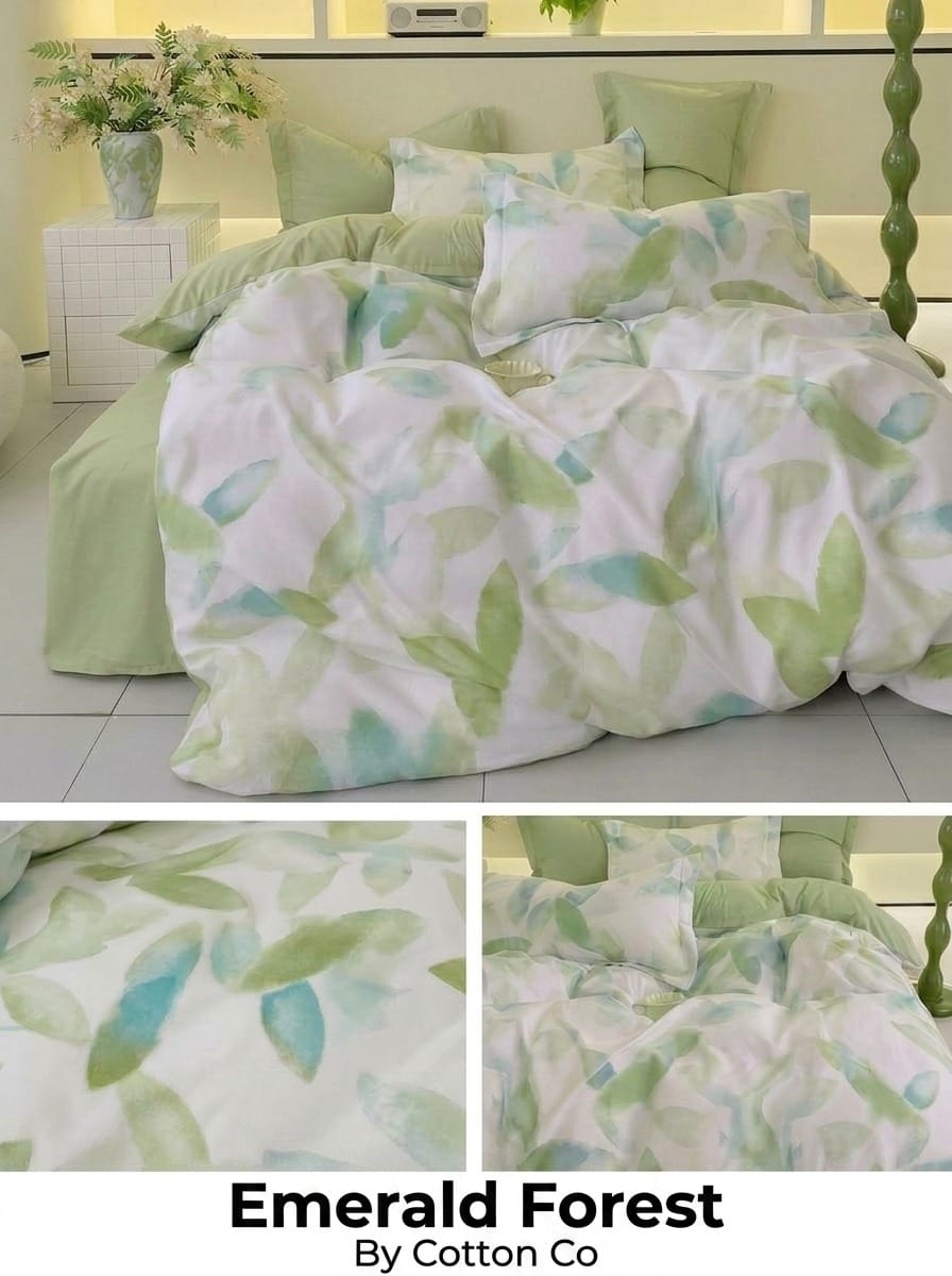 Cotton Co Duvet Cover Cotton Co Printed Micro Satin Emaraid Forest Duvet Covers Set