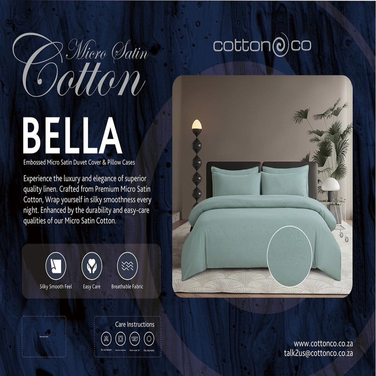 Cotton Co Duvet Cover Single Cotton Co Bella Duck Egg Embossed Micro Satin Duvet Cover Set (7811167092825)
