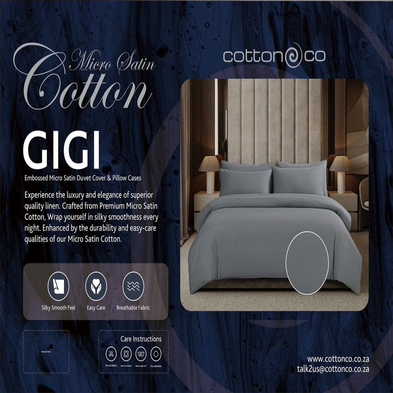 Cotton Co Duvet Cover Single Cotton Co Gigi Grey Embossed Micro Satin Duvet Cover Set (7811171254361)