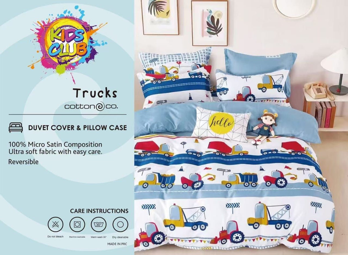 Cotton Co Duvet Cover Single Duvet Cover Set Kids Club Trucks Duvet Covers Set