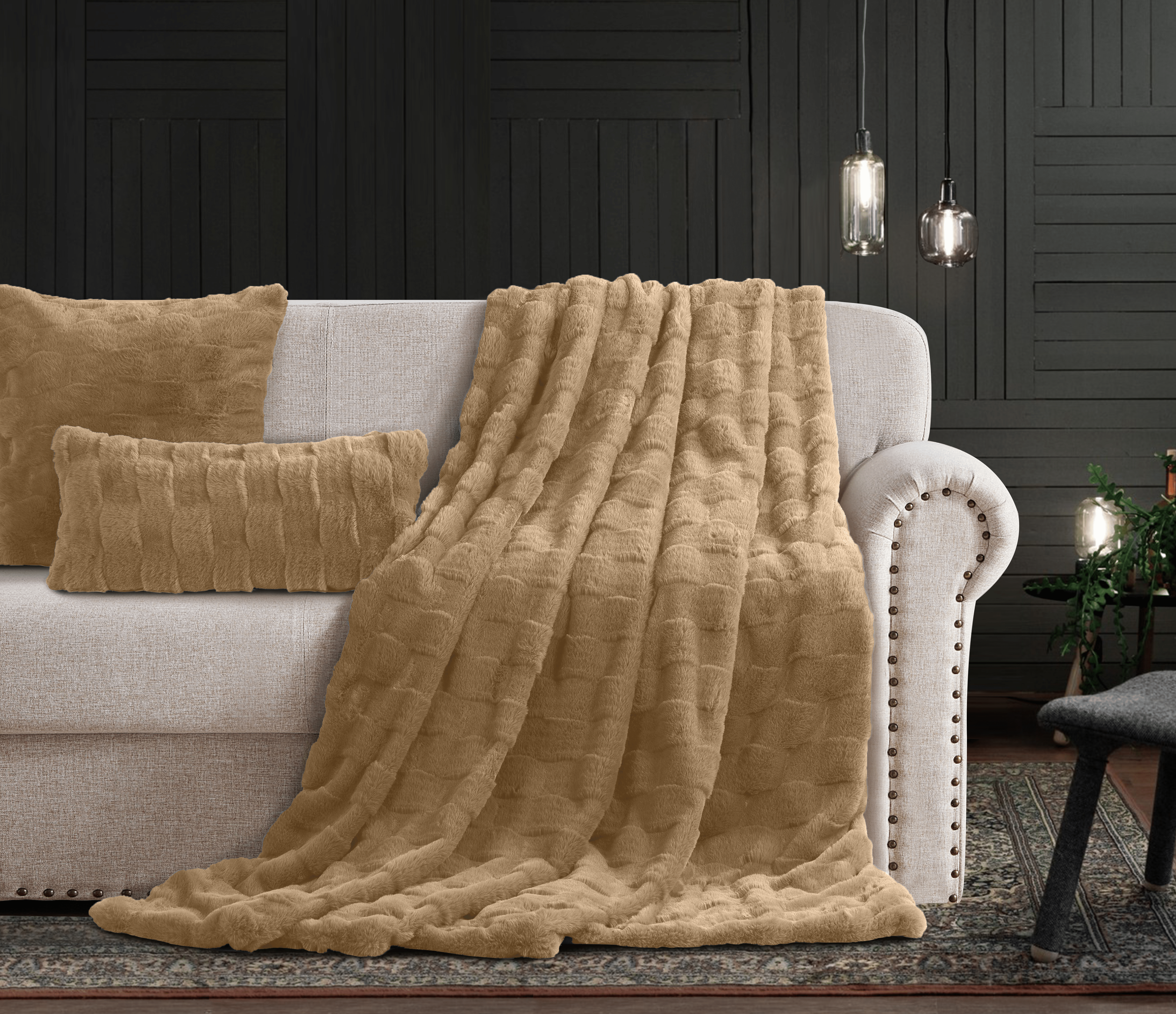 Cotton Co Fur Throw 120x180cm Cotton Co Prague Faux fux Throw 120 x 180cm Stone (7811210313817)