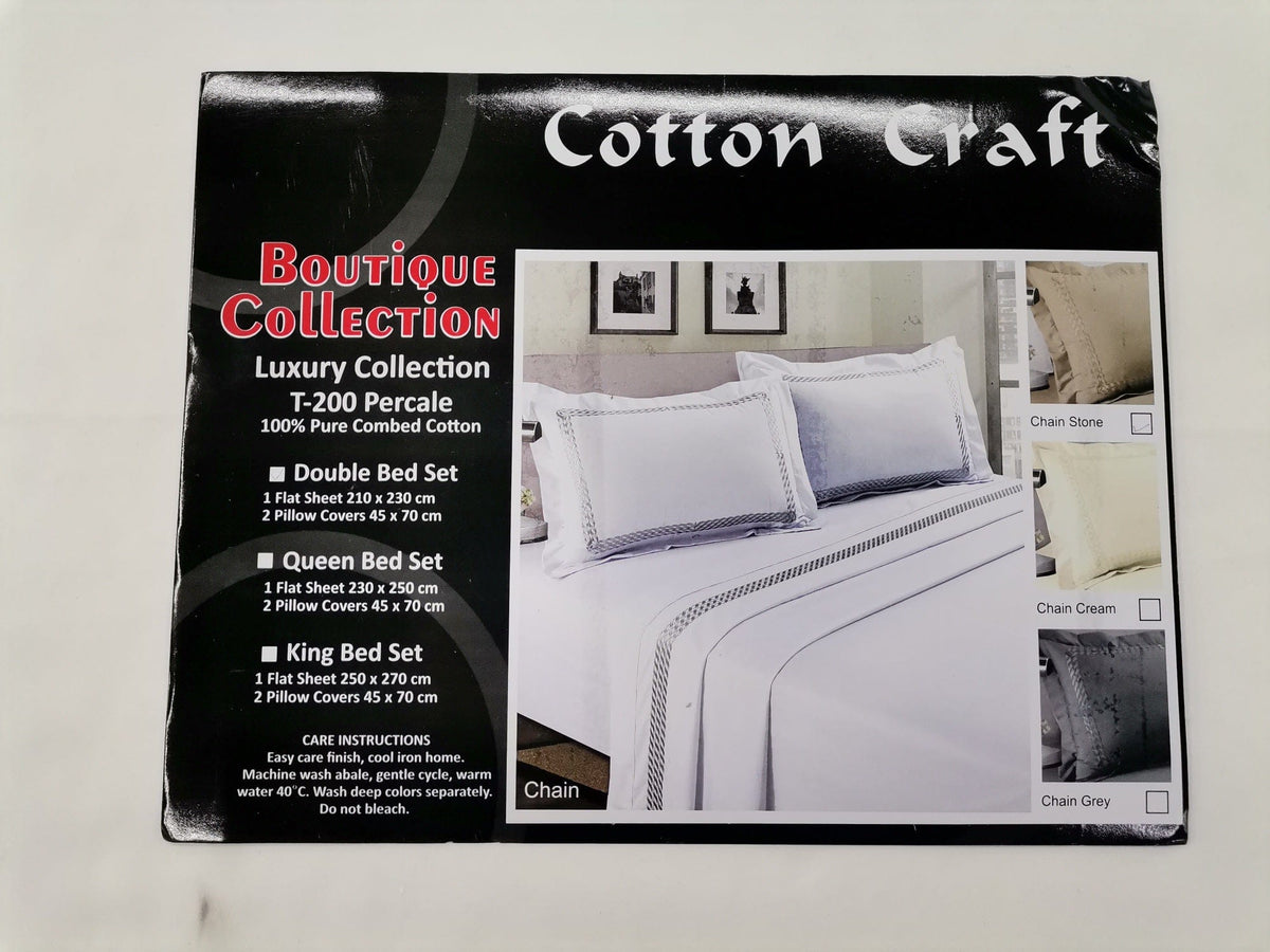 Cotton Craft SHEET SET Cotton Craft Luxury Collection Embroidered Bed Sheet T-200 Percale 3 Piece Stone (7822229143641)