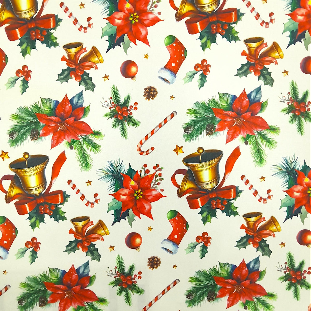 Printed Mini Matt Xmas Bells & Stars 140 cm