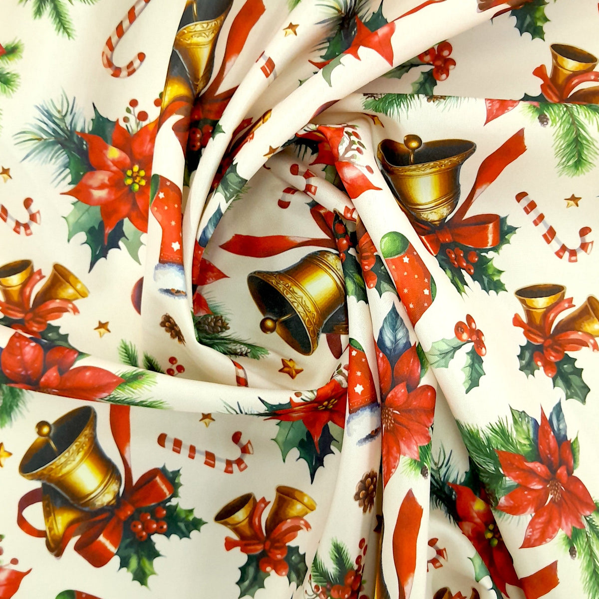 Printed Mini Matt Xmas Bells & Stars 140 cm