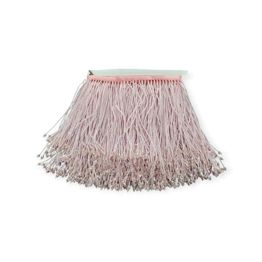 CRYSTAL GLASS BEADED FRINGE HABBY Baby Pink Glass Beaded Fringing 15cm (7800881578073)