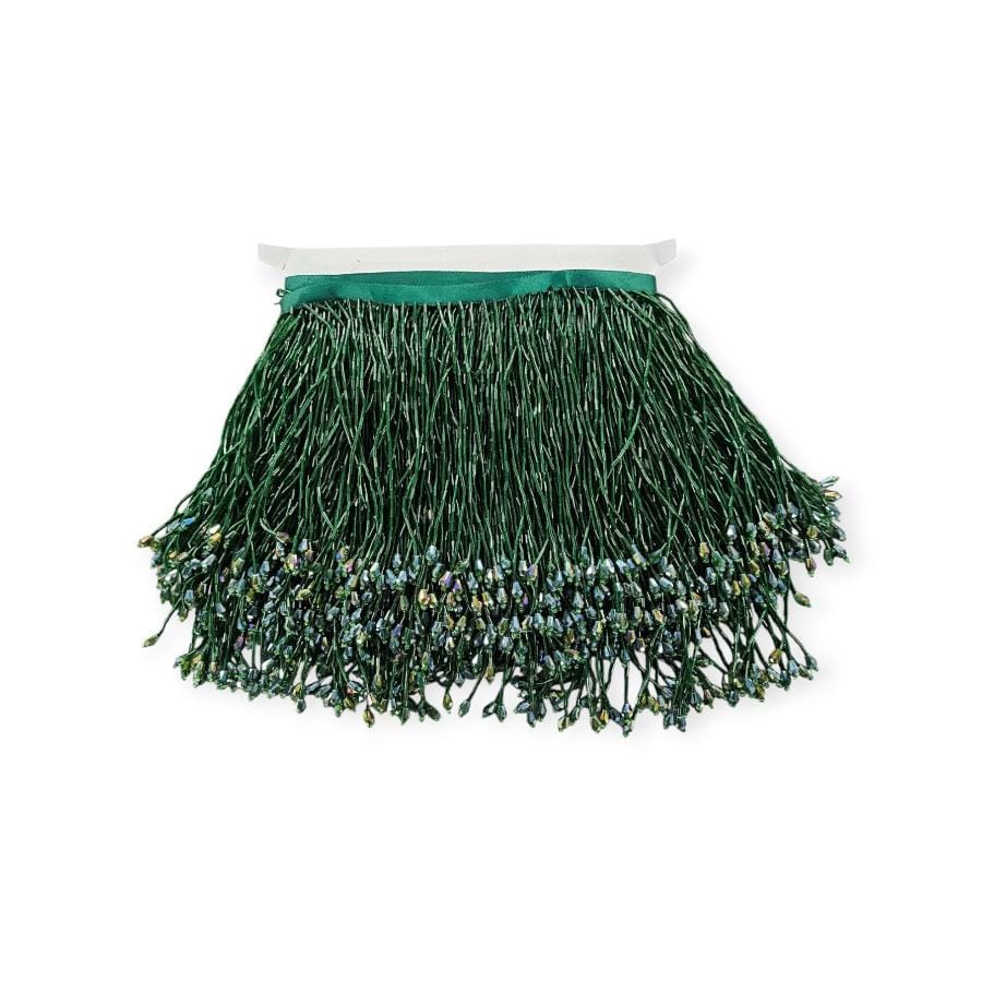CRYSTAL GLASS BEADED FRINGE HABBY Bottle Green Glass Beaded Fringing 15cm (7800881578073)