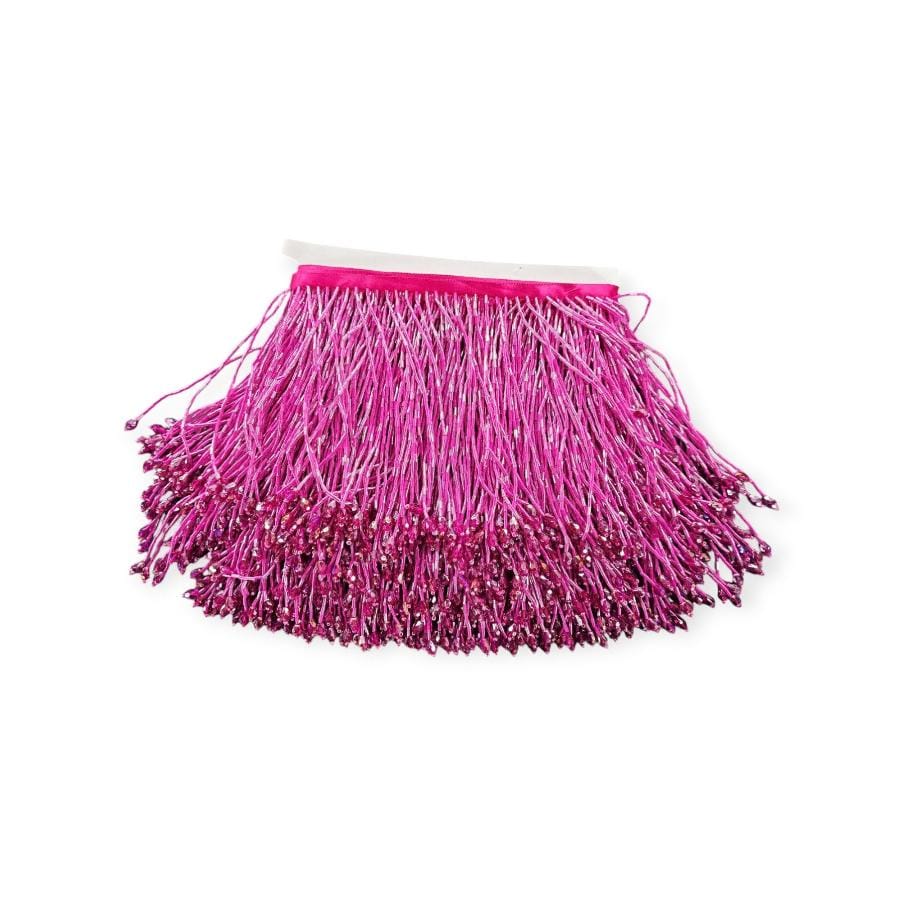 CRYSTAL GLASS BEADED FRINGE HABBY Cerise Glass Beaded Fringing 15cm (7800881578073)