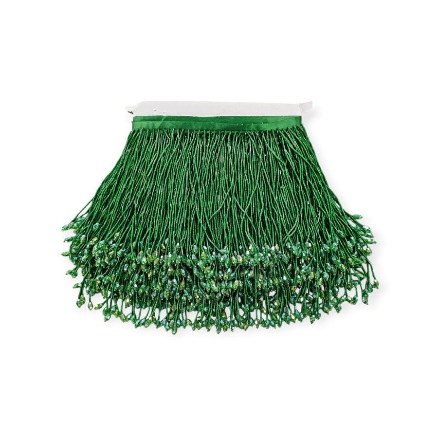 CRYSTAL GLASS BEADED FRINGE HABBY Emerald Glass Beaded Fringing 15cm (7800881578073)