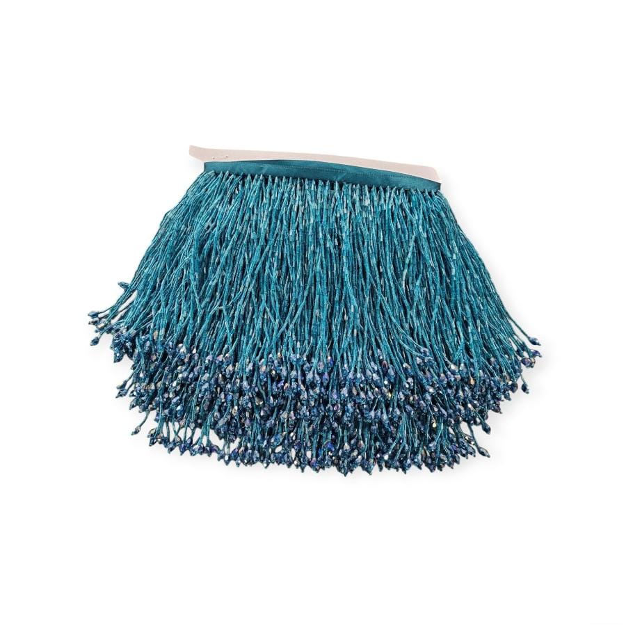 CRYSTAL GLASS BEADED FRINGE HABBY Morrocan  Blue Glass Beaded Fringing 15cm (7800881578073)