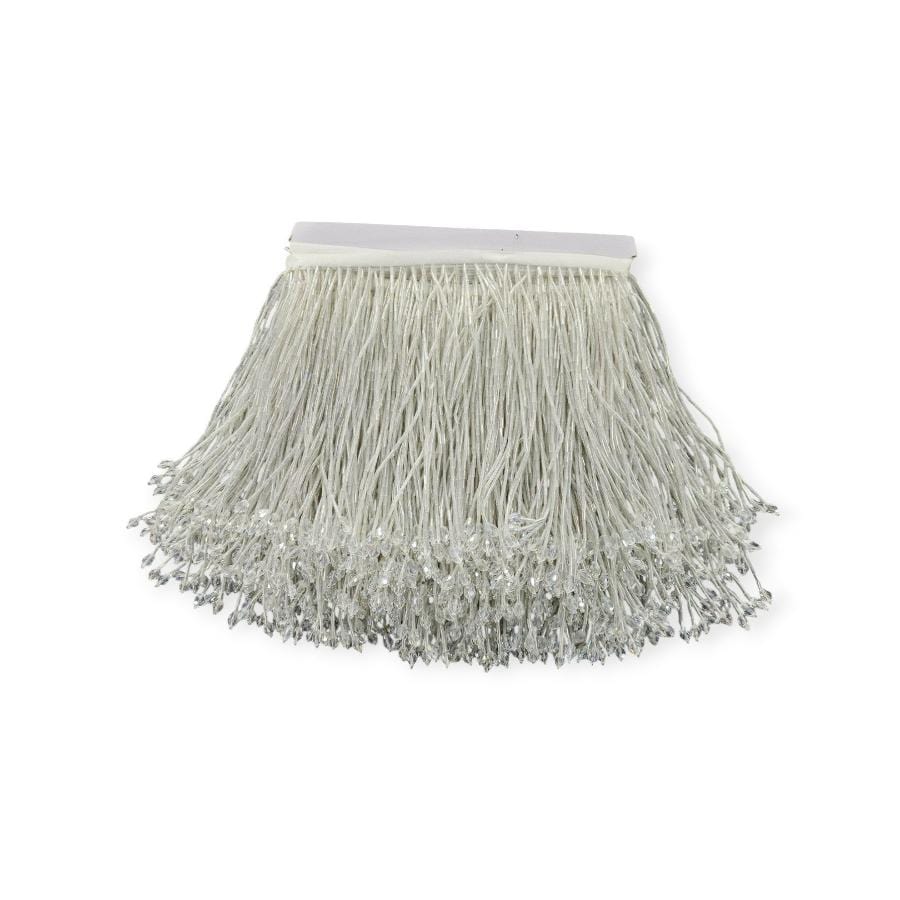 CRYSTAL GLASS BEADED FRINGE HABBY Off White Glass Beaded Fringing 15cm (7800881578073)