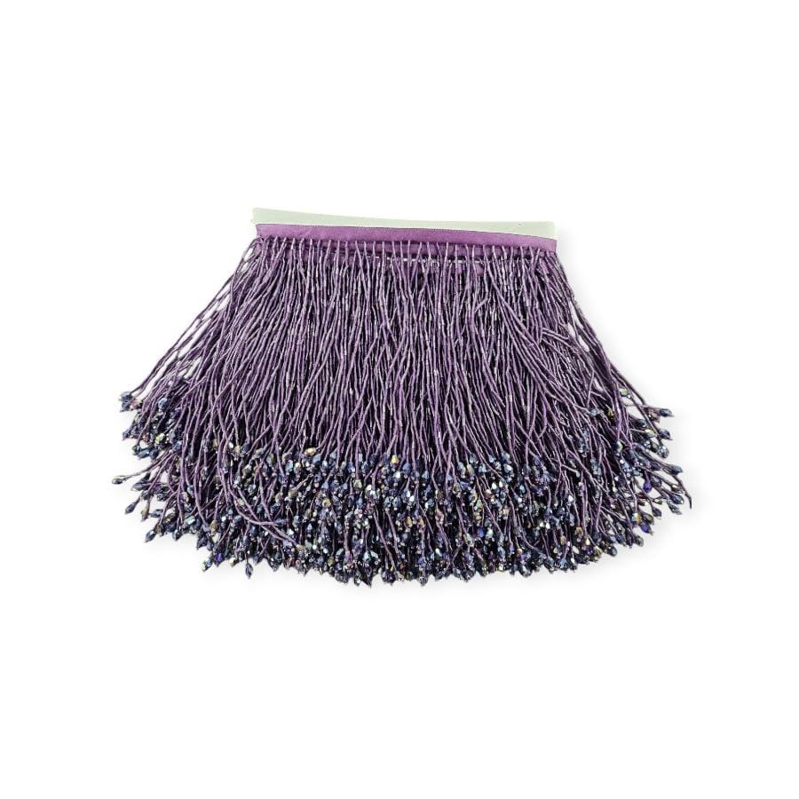 CRYSTAL GLASS BEADED FRINGE HABBY Purple Glass Beaded Fringing 15cm (7800881578073)