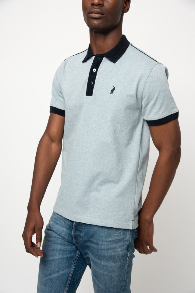 Polo Mens Collar Piping Short Sleeve Golfer Light Blue